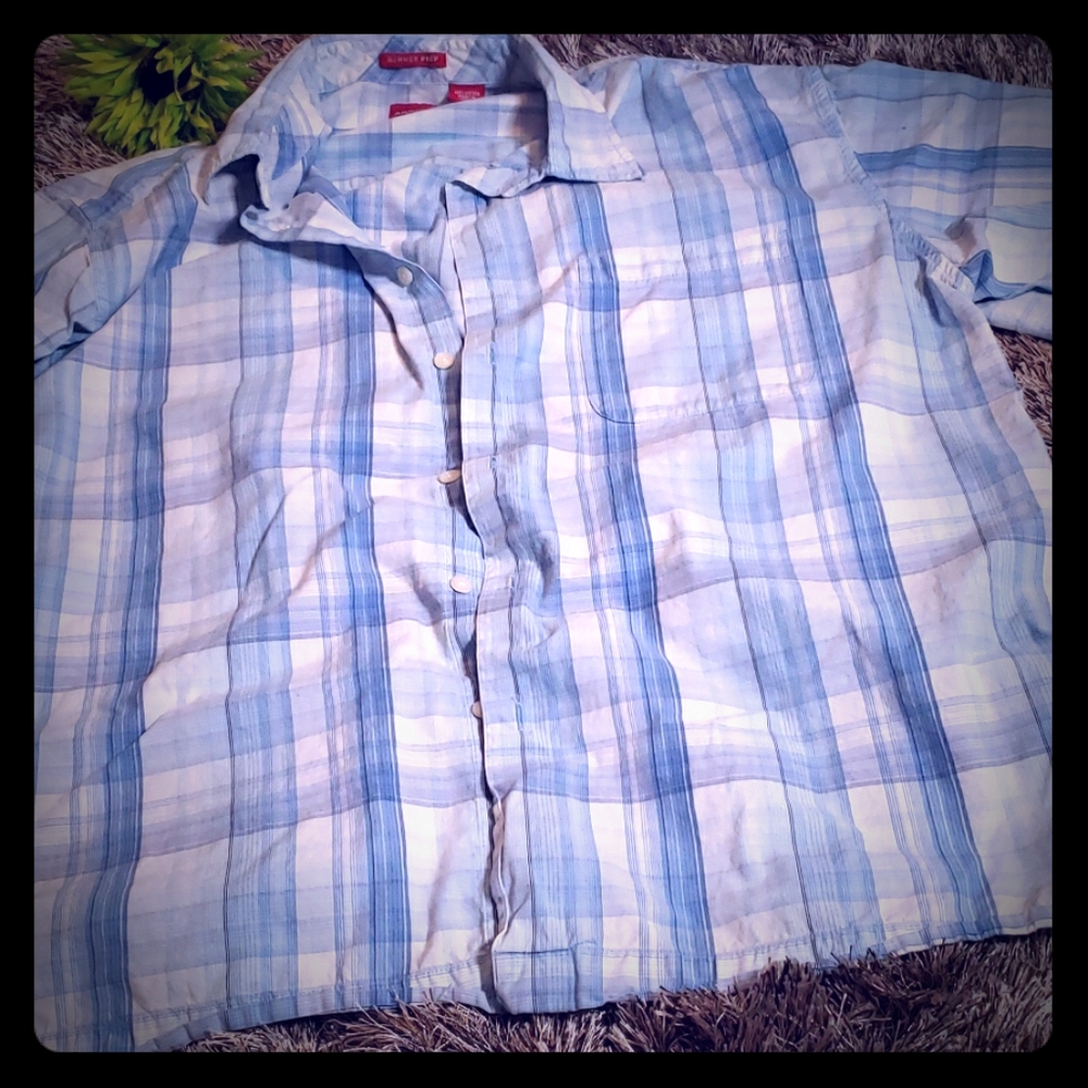 Vintage Men's xl button down shirt blue white plaid